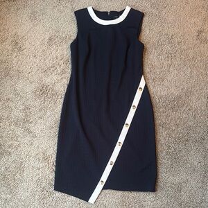 Tommy Hilfiger Asymmetrical Blue and White Sheath Dress